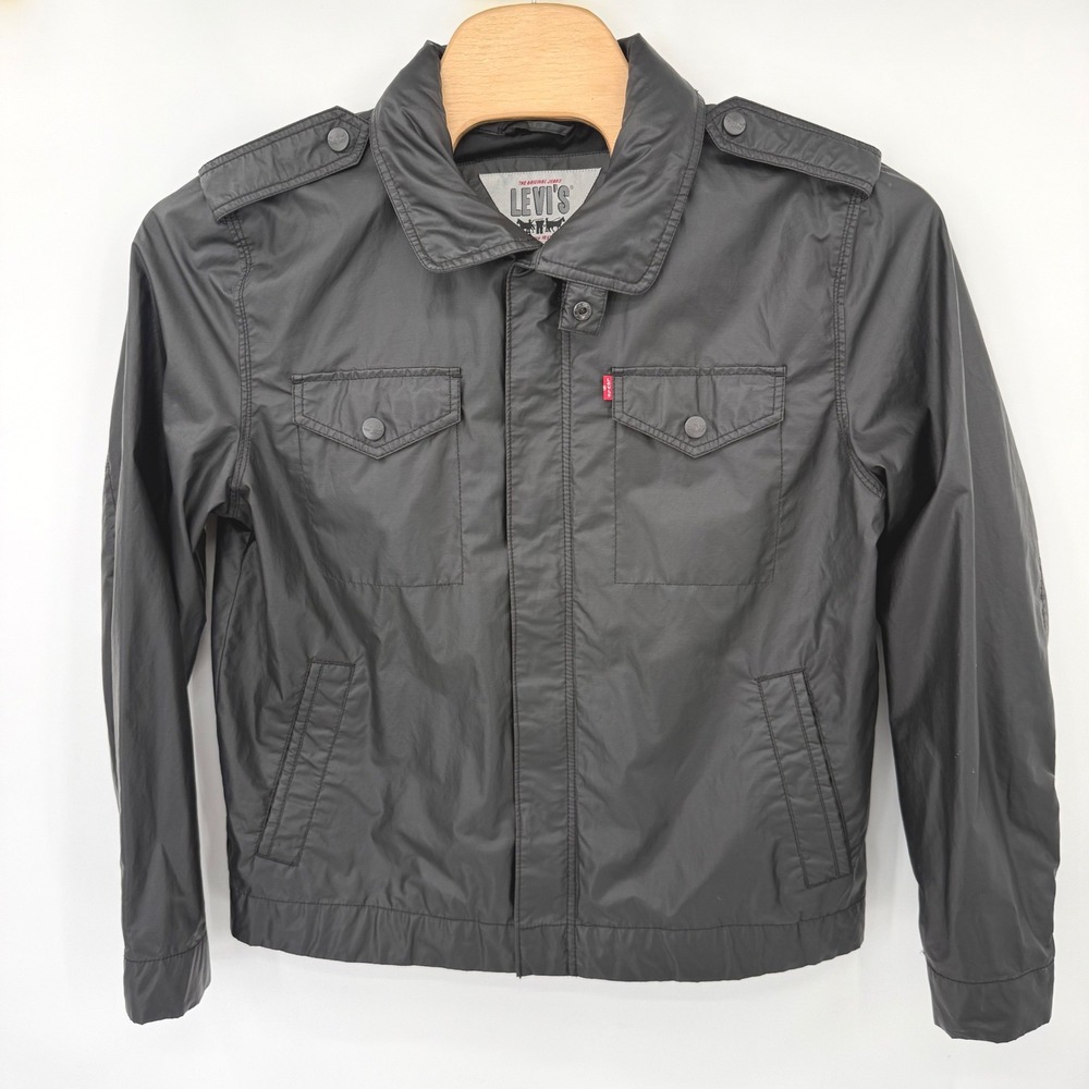 Levis Field Jacket Womens Large Black Utility Military Epaulet Cotton Blend Zip